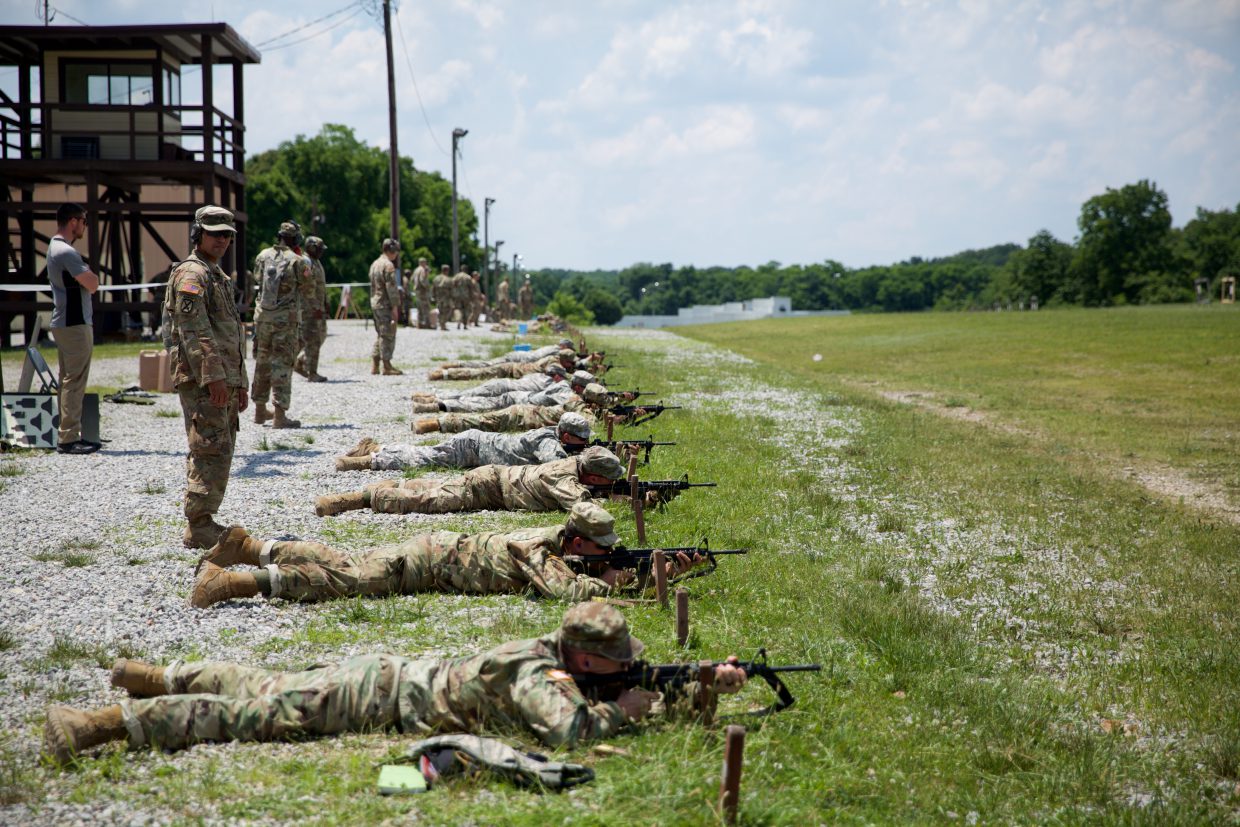 Advanced Camp Cadets perform rifle qualifications