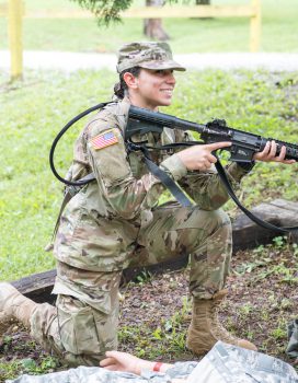 A Cadet simulates taking fire